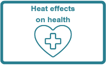 Graphic showing a heart with a first aid cross symbol, with the text “Heat effects on health”. Click on this graphic to go to the heat effects on health section of the page.