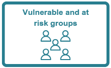 Graphic showing people symbols, with the text “Vulnerable and at risk groups”. Click on this graphic to go to the Vulnerable and at risk groups section of the page.